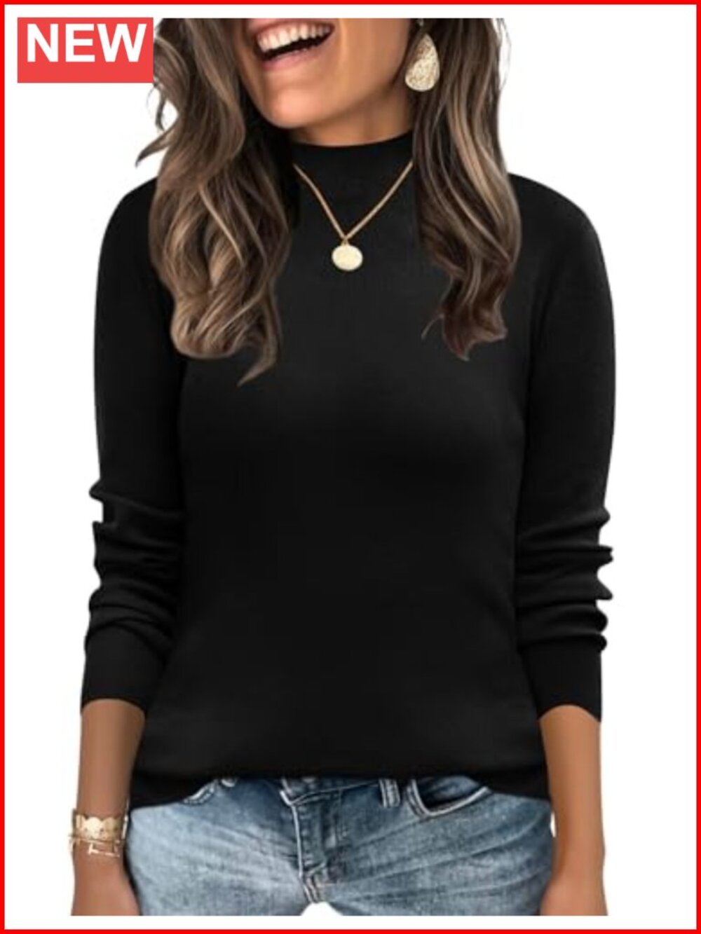 Mock Neck Sweater Long Sleeve Lightweight Knitted Pullover